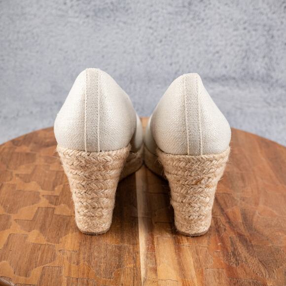 J Crew Seville Espadrille Wedge Platform Metallic Canvas Cream Taupe Gray Gold 9 - Picture 4 of 6